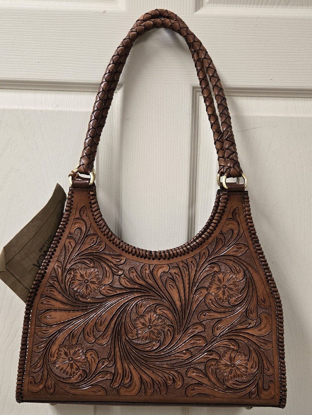 NWT VILENCA Hand-Tooled Brown Leather Shoulder Bag